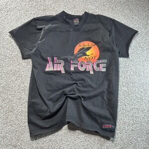 Vintage Air Force Shirt Mens Large Black Soffe Jet Graphic USA Military 80s